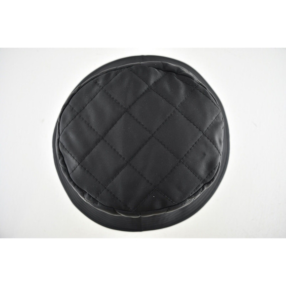 Celine Paris Black Quilted White Logo Nylon Twill Orange Sun Bucket Hat M Medium